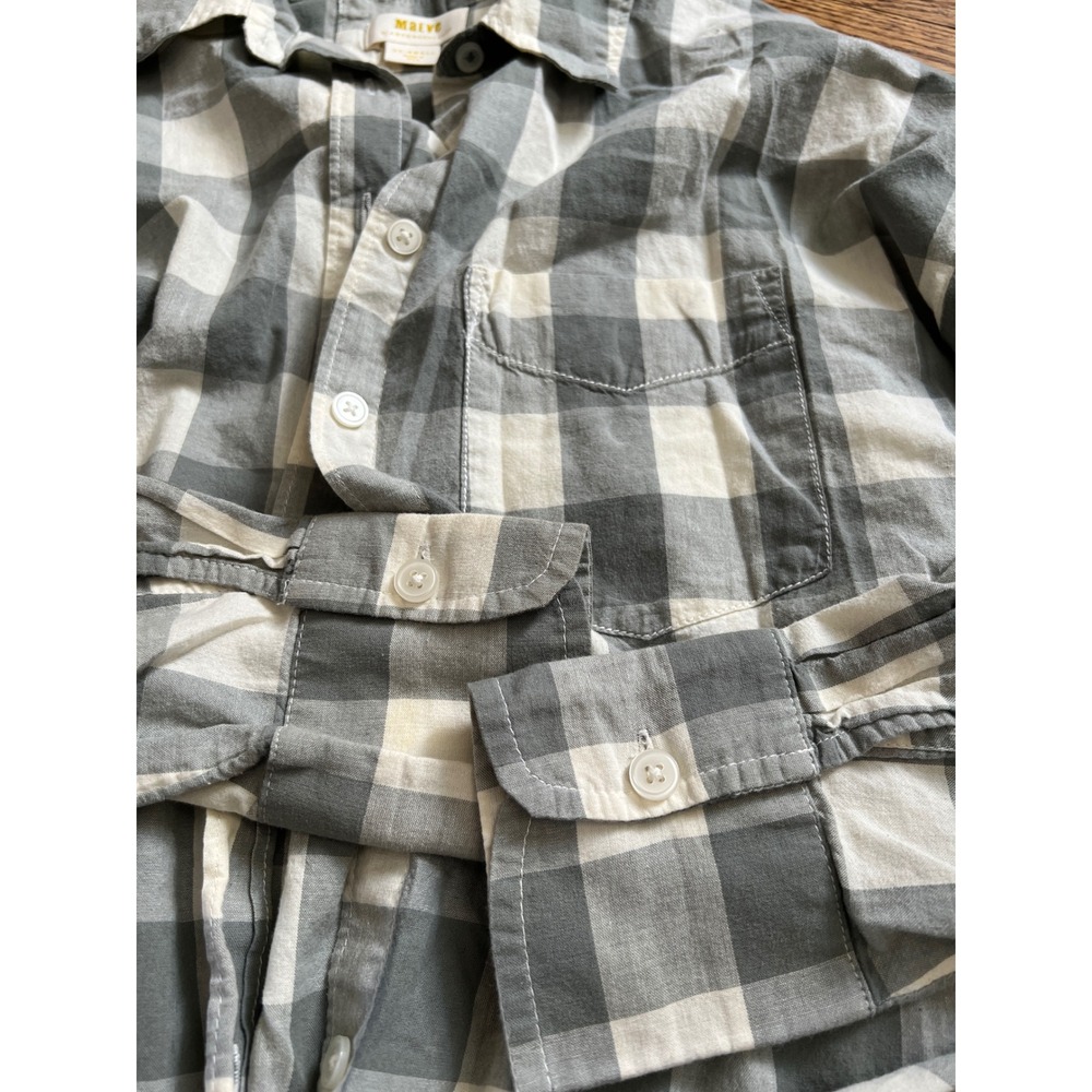 Maeve Anthropologie Green White Buffalo Plaid Oversized Button Down Shirt XXS - Picture 4 of 5